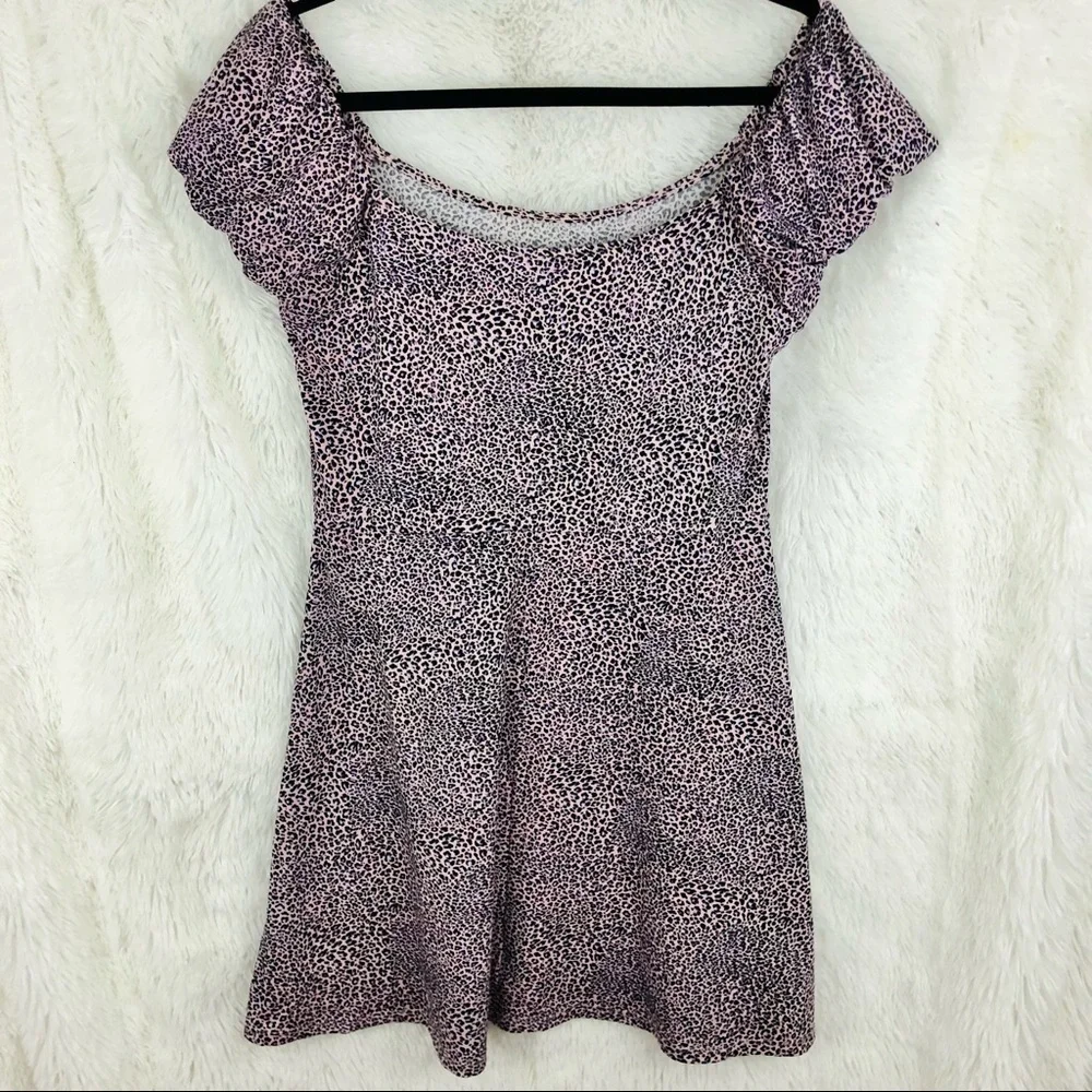 Wild Fable purple pink leopard print dress womens size medium and large rouched - Picture 7 of 7
